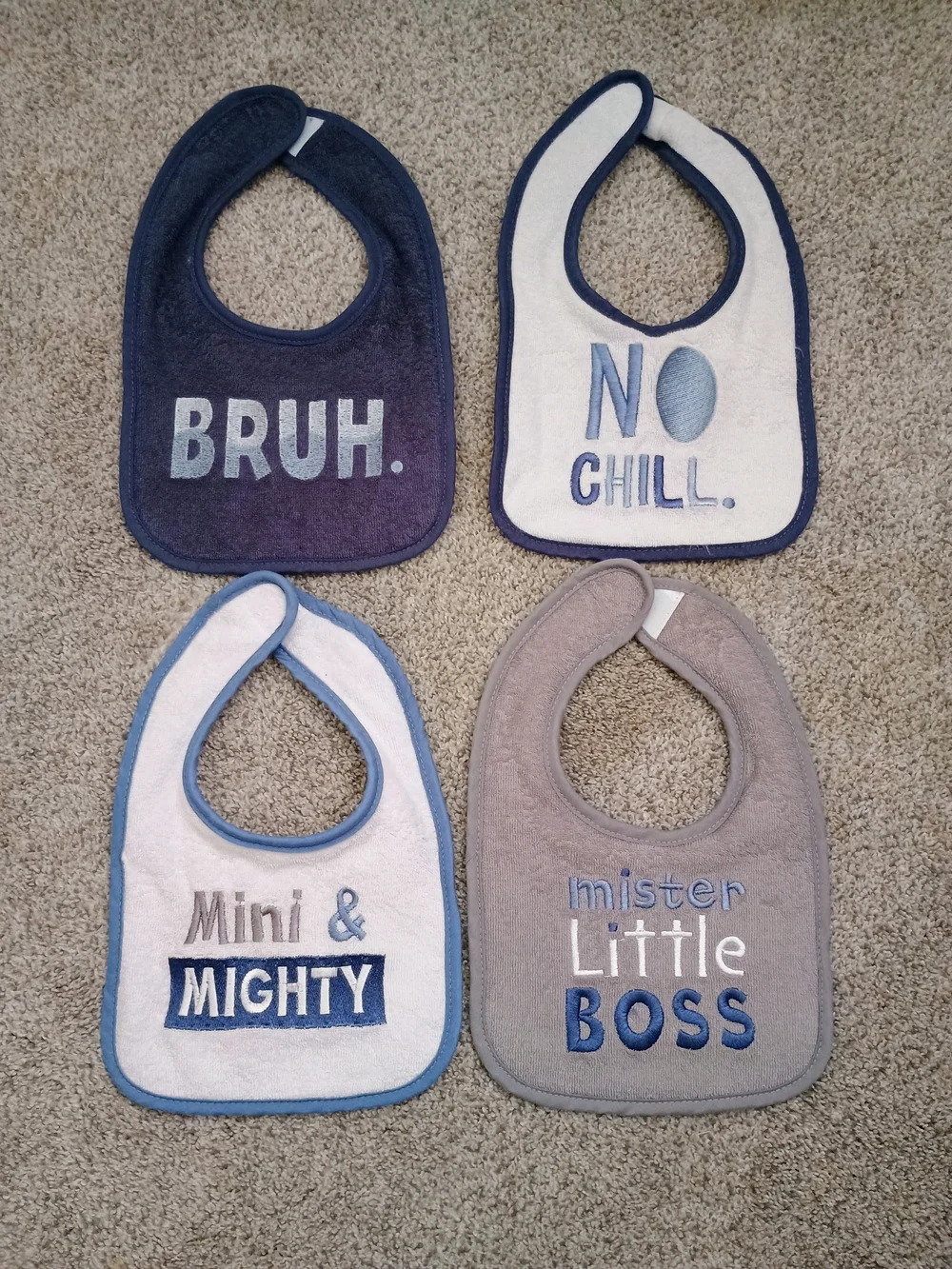 Neat Solutions Baby Bibs 4 Pack Boy Sassy Saying Bruh No Chill Used Once